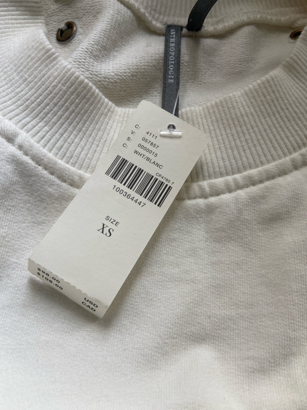 Anthropologie White Ribbed Crewneck Pullover